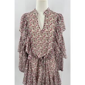 Flawless Floral Ruffled Dress M Cottagecore Long Sleeve Mini Dress White Pink M